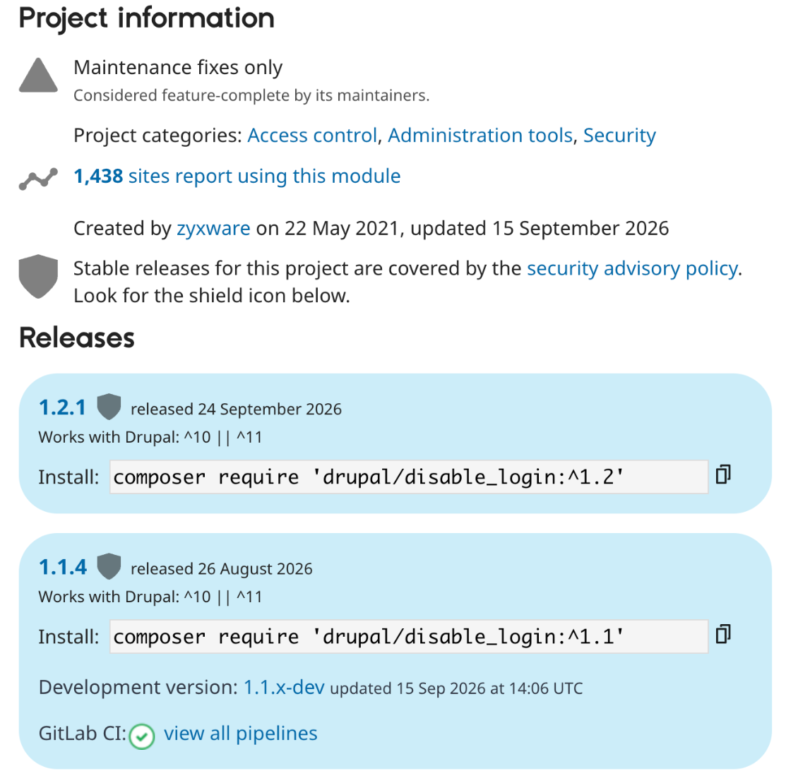 盾マークが戻ったDisable Login Pageのリリース一覧