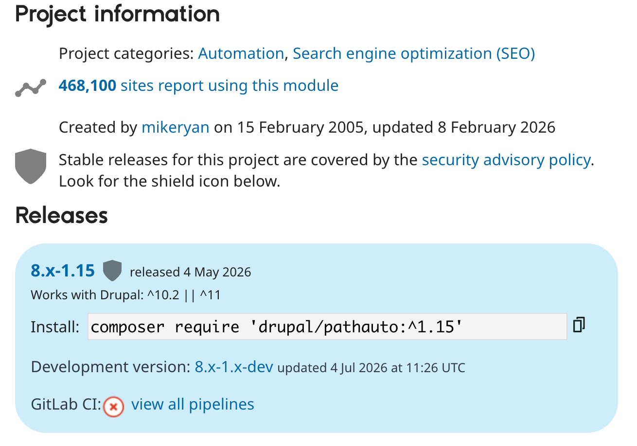 Pathautoのプロジェクトページに表示された盾マーク