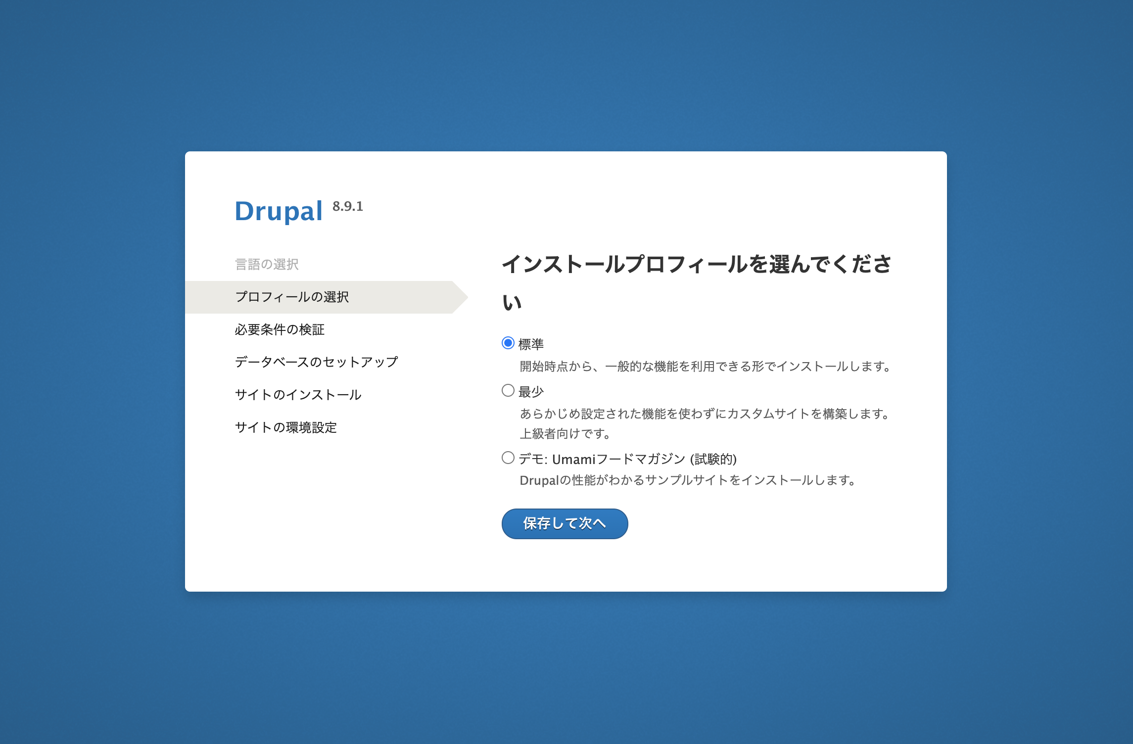 インストールプロフィールの選択
